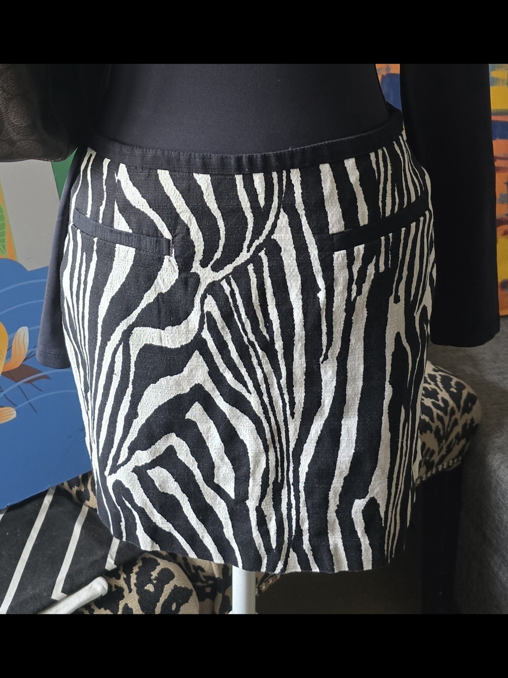 Zebra Print Textured Mini Skirt B&W Animal Print Edgy Chic 6